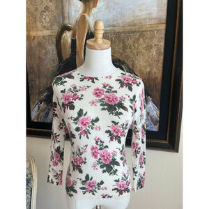 Brooks Brothers White Pink Floral Crew Neck Sweater S